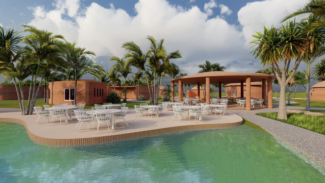 Luxury cabin poolside view